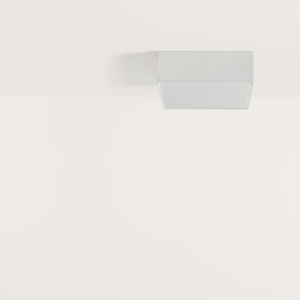 Tamb Ceiling Lamp, square, with white fabric shade and white diffuser, unlit, close view