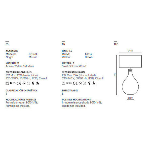 Sam Table Lamp dimensions and technical details