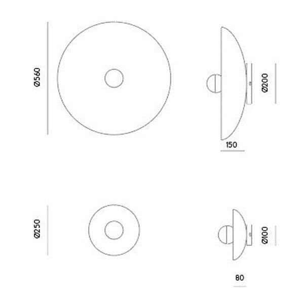 Cropi Wall Lamp, Large (Ø22 in), dimensions drawing, 560 and 250 mm sizes