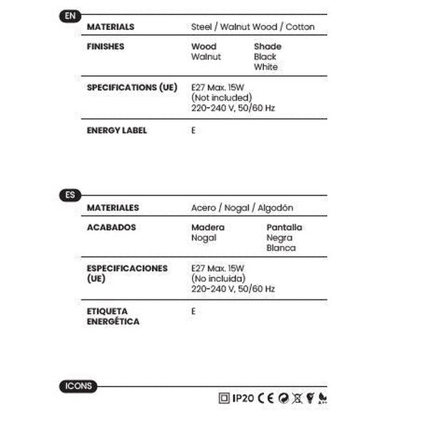 Cot Floor Lamp materials and technical details