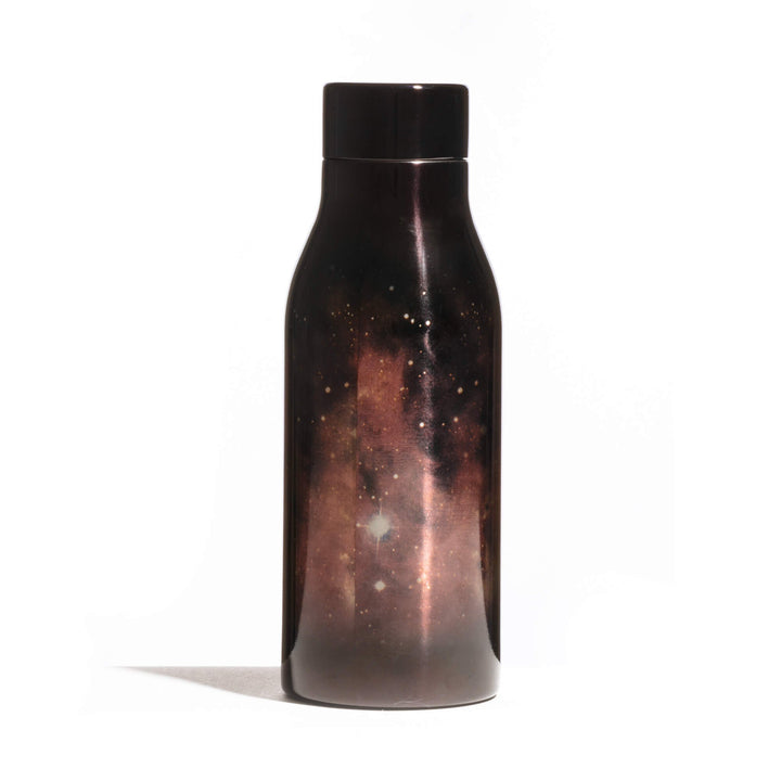 Seletti Cosmic Diner Thermal Bottle Water on Mars, black steel bottle printed with a rust and copper Martian sky